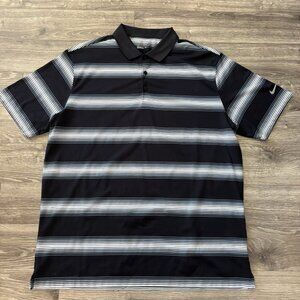 Nike Golf Polo Shirt Tour Performance Dri Fit Mens XL Black Striped Short Sleeve